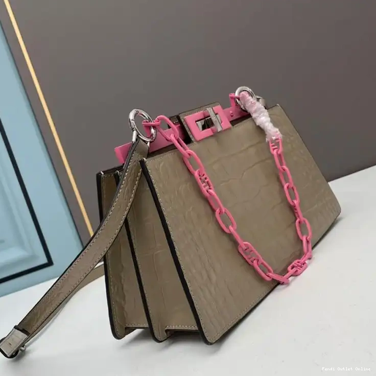 Affordable Bag Peekaboo Fendi Coffee In Cut Medium Crocodile Leather 0617